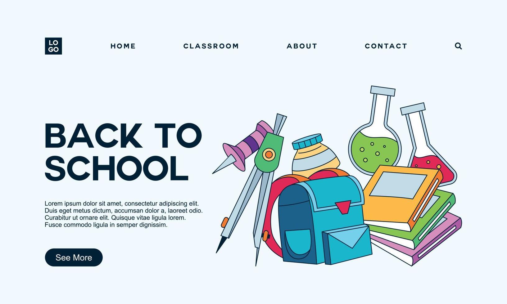 Back to school banner template landing page vector