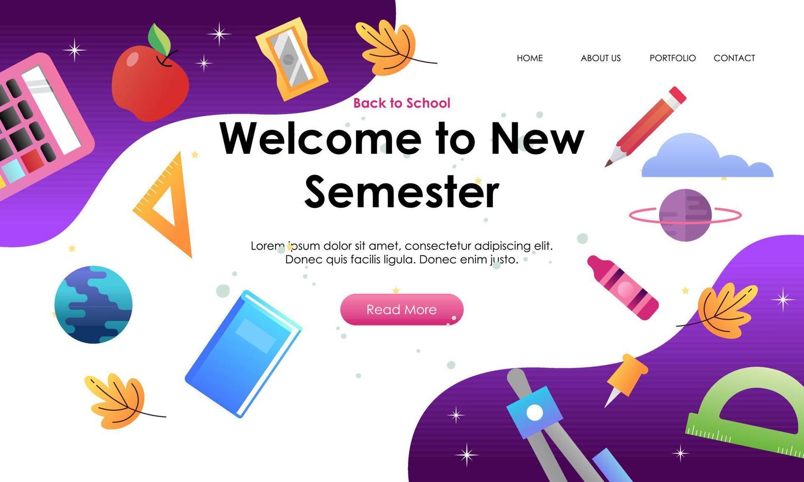 Back to school banner template landing page vector