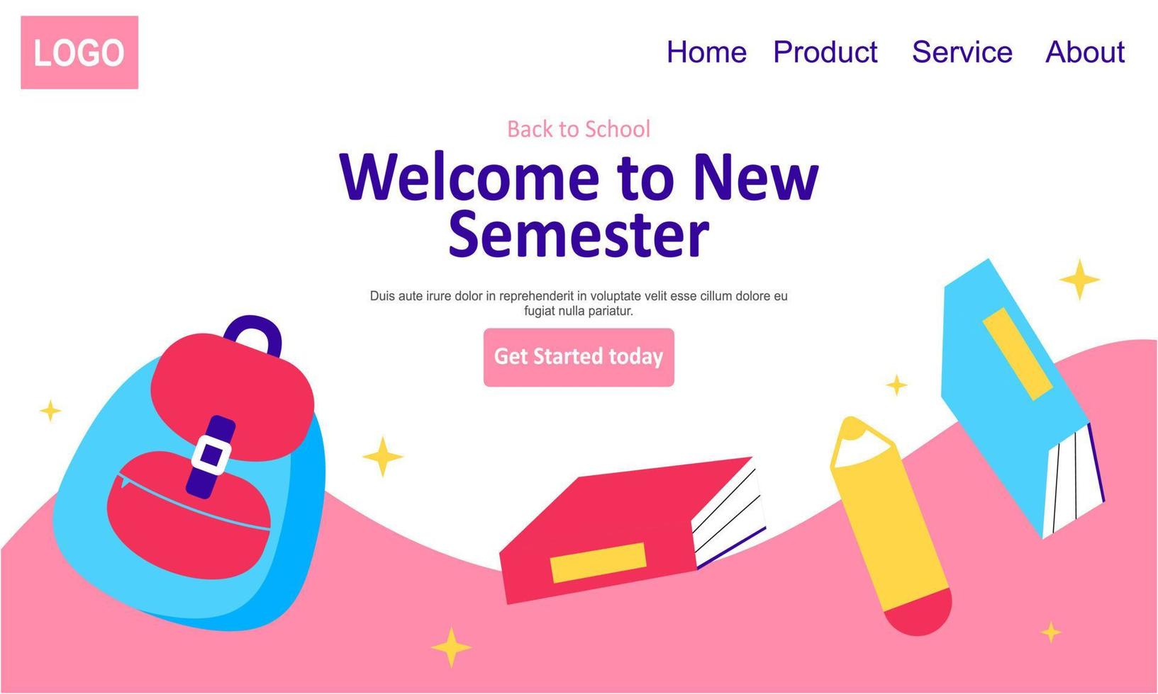 Back to school banner template landing page vector