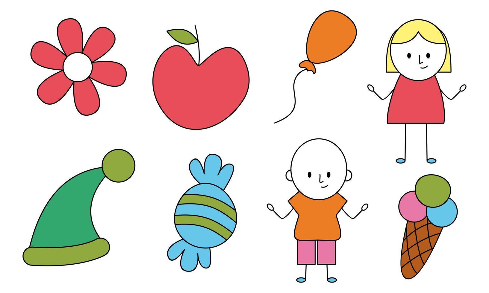 Cute children's drawing, kids doodles illustration vector