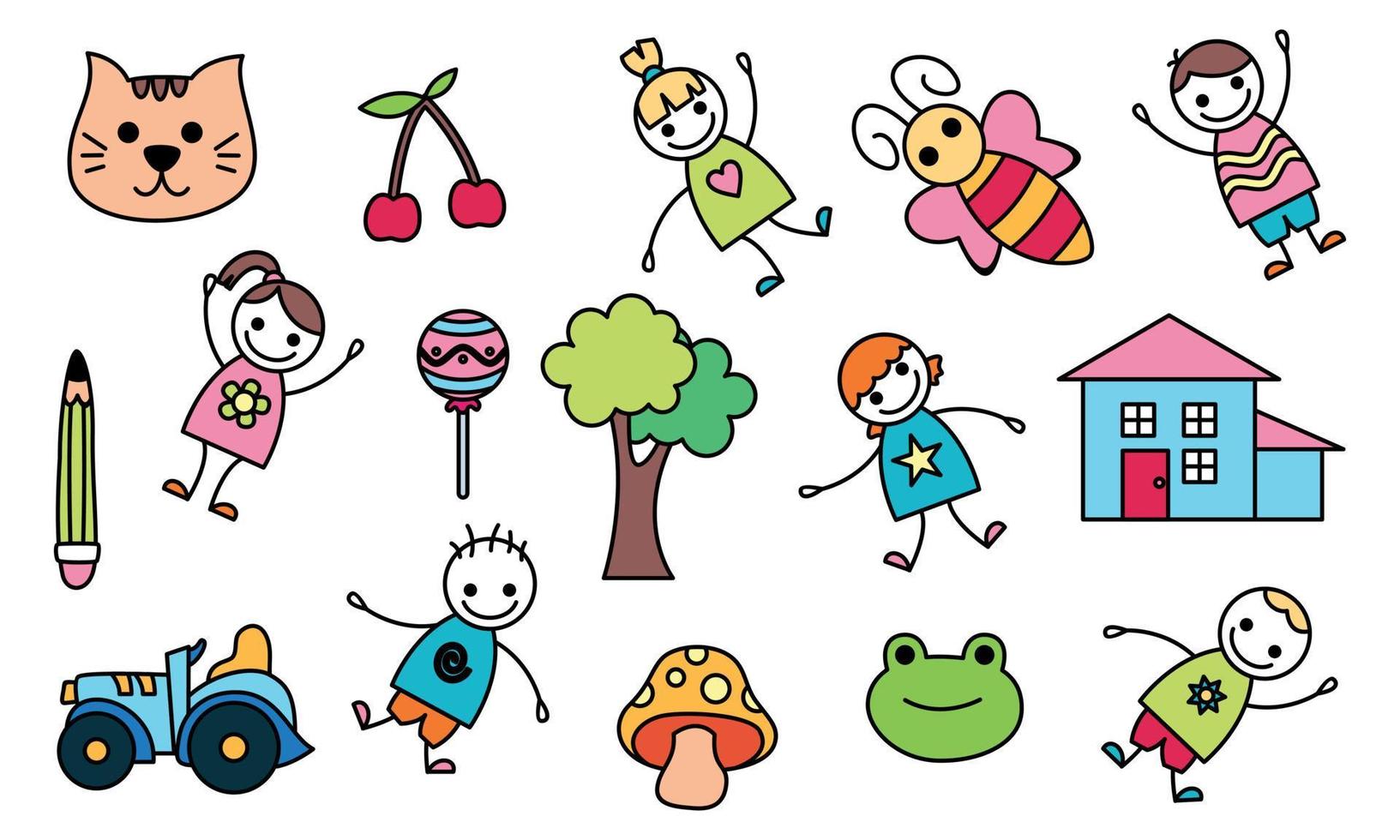 Cute children's drawing, kids doodles illustration vector