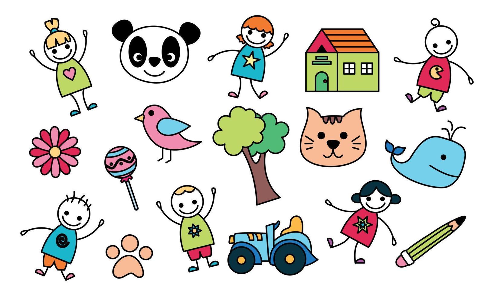 Cute children's drawing, kids doodles illustration vector