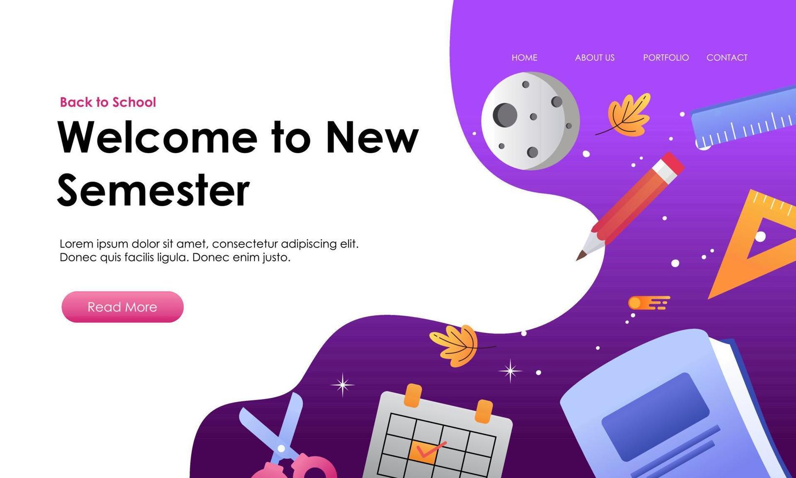 Back to school banner template landing page vector