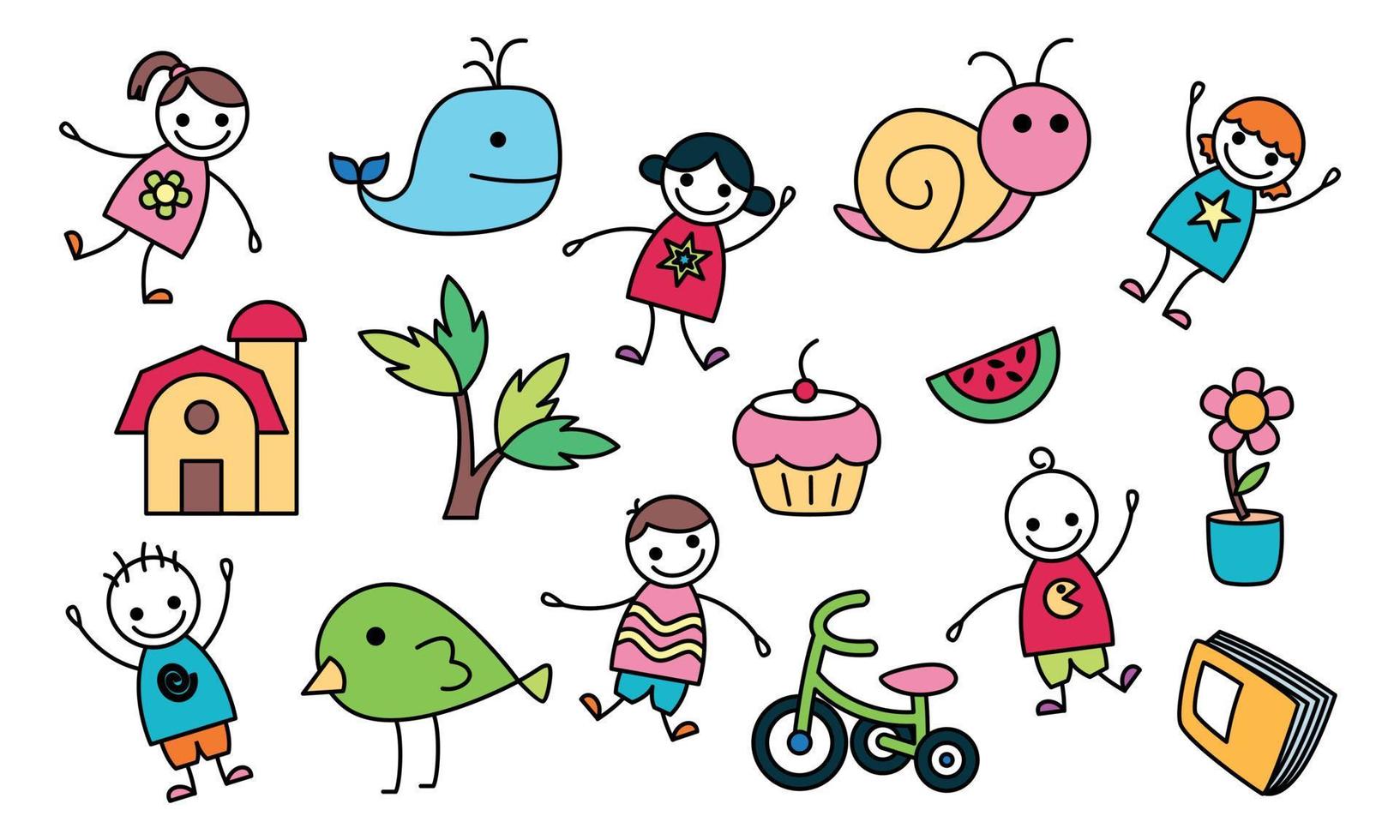 Cute children's drawing, kids doodles illustration vector