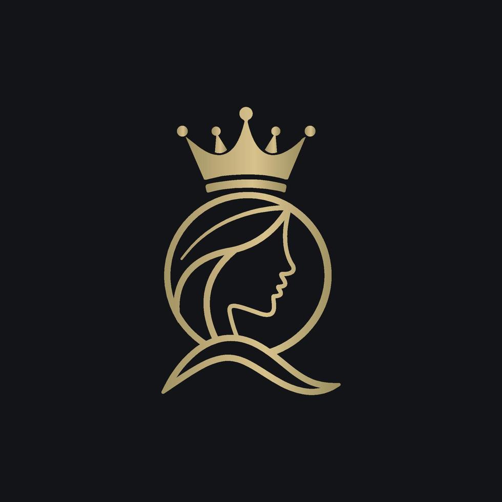 lujosa plantilla de diseño de icono de logotipo de reina. oro, elegante, belleza, producto cosmético, moderno. vector