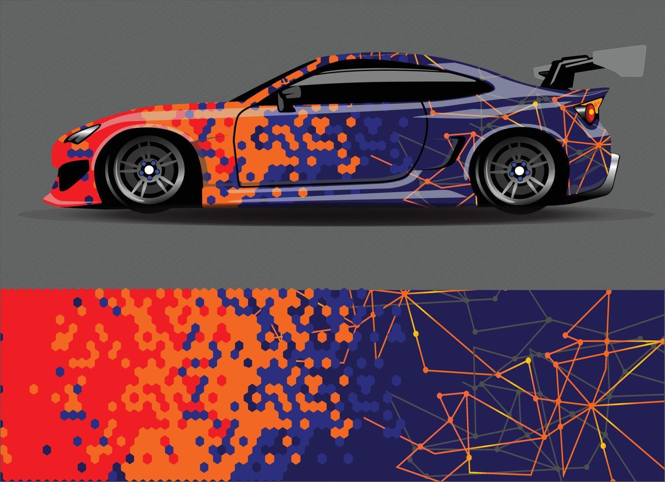 concepto de diseños de pegatinas de vinilo de calcomanías de envoltura de automóviles. fondo de tigre de rayas geométricas de diseño automático para vehículos de envoltura coches de carreras furgonetas de carga y librea vector