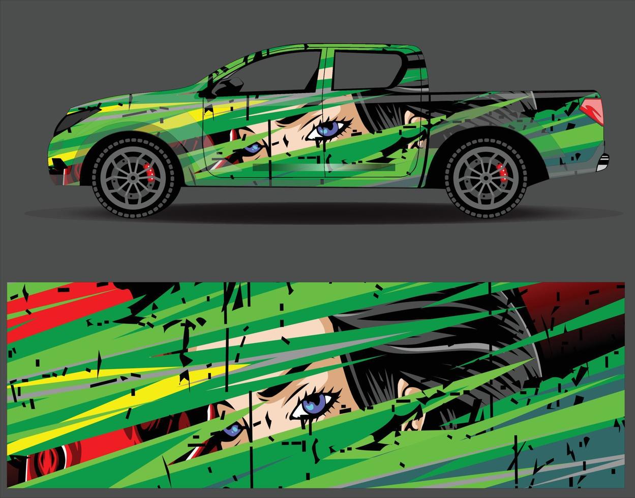 vector de diseño de envoltura de coche. Diseños de kits de fondo de carreras de franjas abstractas gráficas para envolver vehículos carrera de autos rally aventura y librea