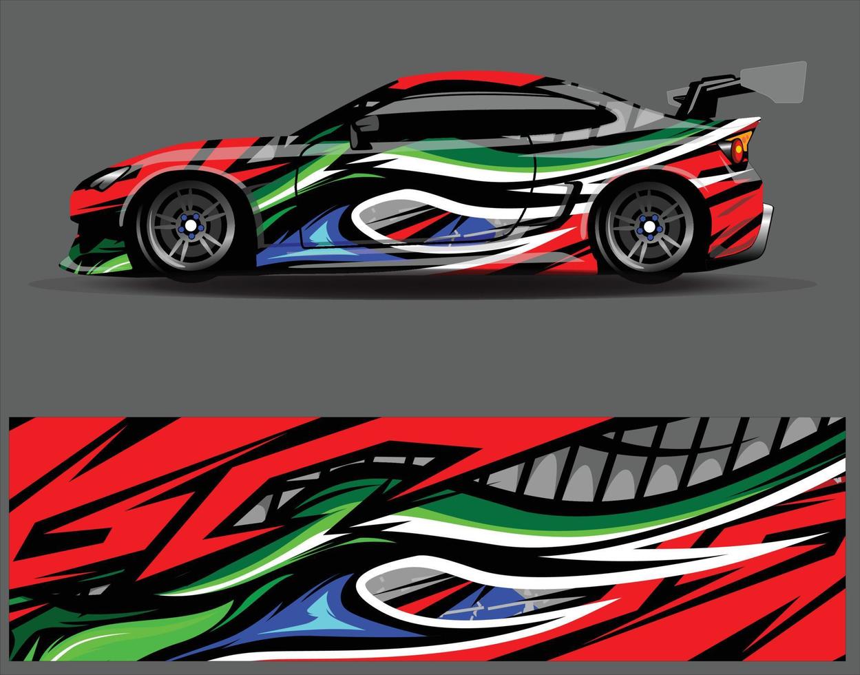 Diseños de fondo de carreras de rayas abstractas gráficas para aventuras de carreras de rally de vehículos y librea de carreras de autos vector