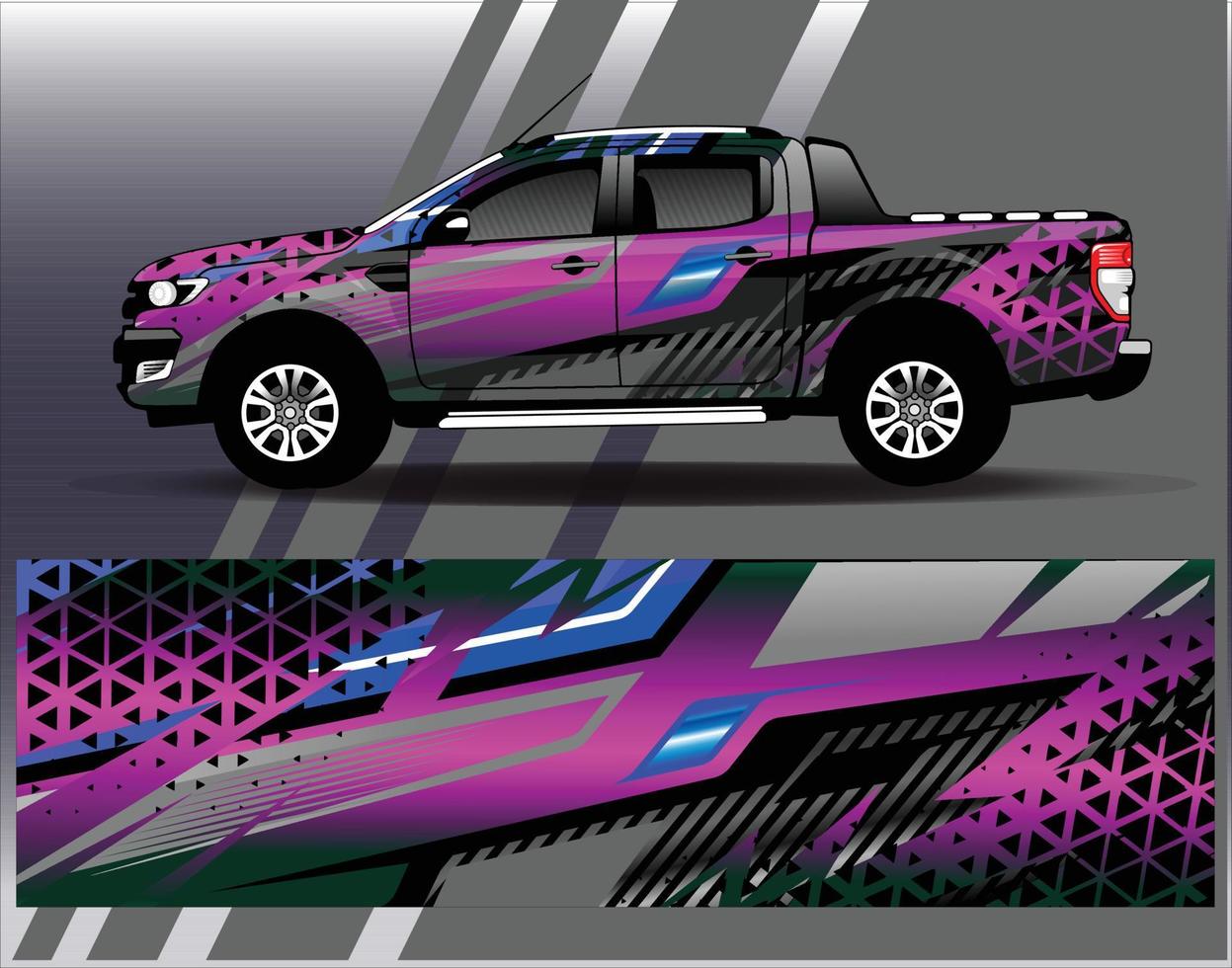 vector de diseño de envoltura de coche. Diseños de kits de fondo de carreras de franjas abstractas gráficas para envolver vehículos carrera de autos rally aventura y librea