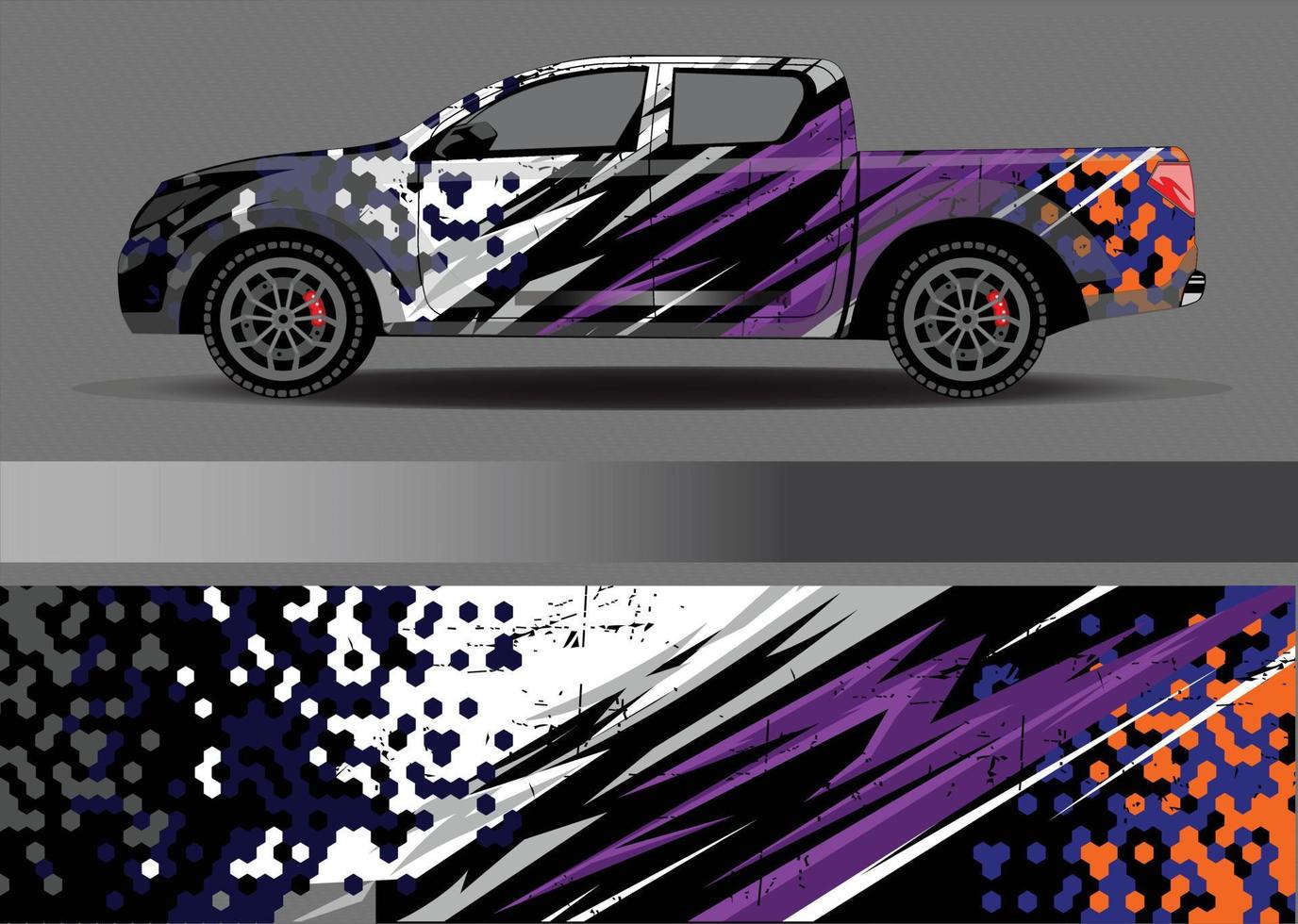 vector de diseño de envoltura de coche. Diseños de kits de fondo de carreras de franjas abstractas gráficas para envolver vehículos carrera de autos rally aventura y librea