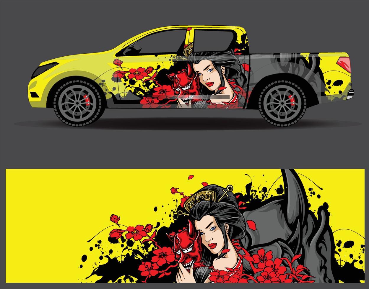 vector de diseño de envoltura de coche. Diseños de kits de fondo de carreras de franjas abstractas gráficas para envolver vehículos carrera de autos rally aventura y librea