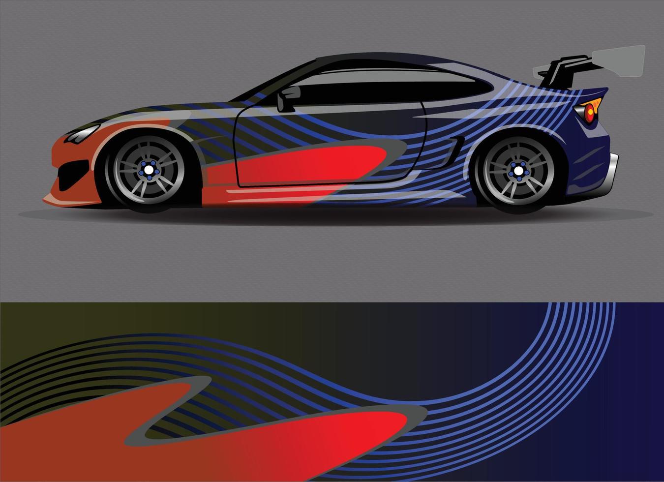 vector de diseño de envoltura de coche. Diseños de kits de fondo de carreras de franjas abstractas gráficas para envolver vehículos carrera de autos rally aventura y librea