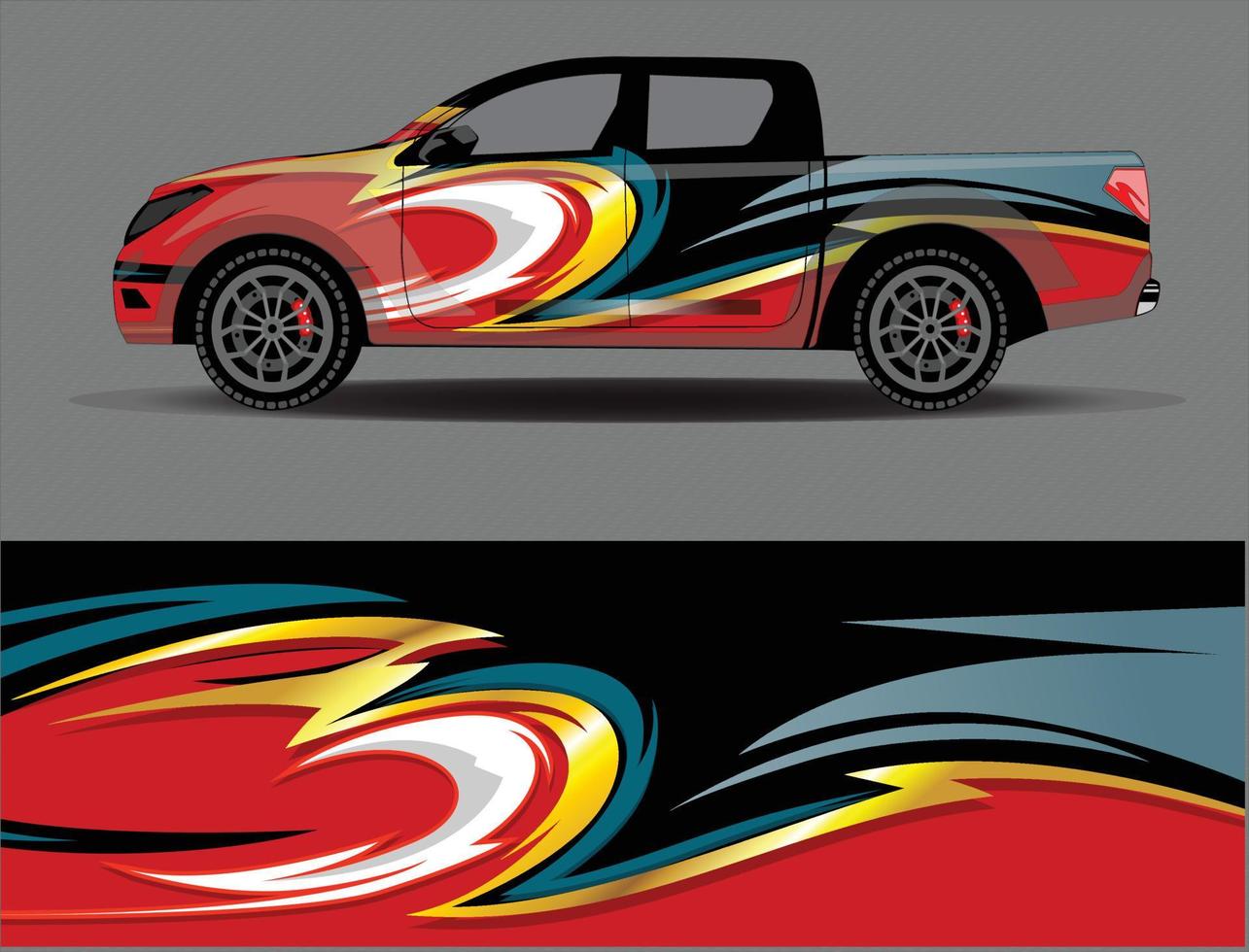 vector de diseño de envoltura de coche. Diseños de kits de fondo de carreras de franjas abstractas gráficas para envolver vehículos carrera de autos rally aventura y librea