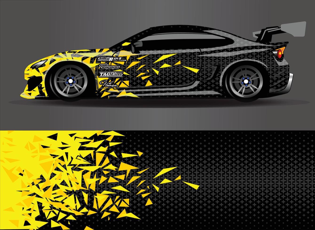 vector de diseño de envoltura de coche. Diseños de kits de fondo de carreras de franjas abstractas gráficas para envolver vehículos carrera de autos rally aventura y librea