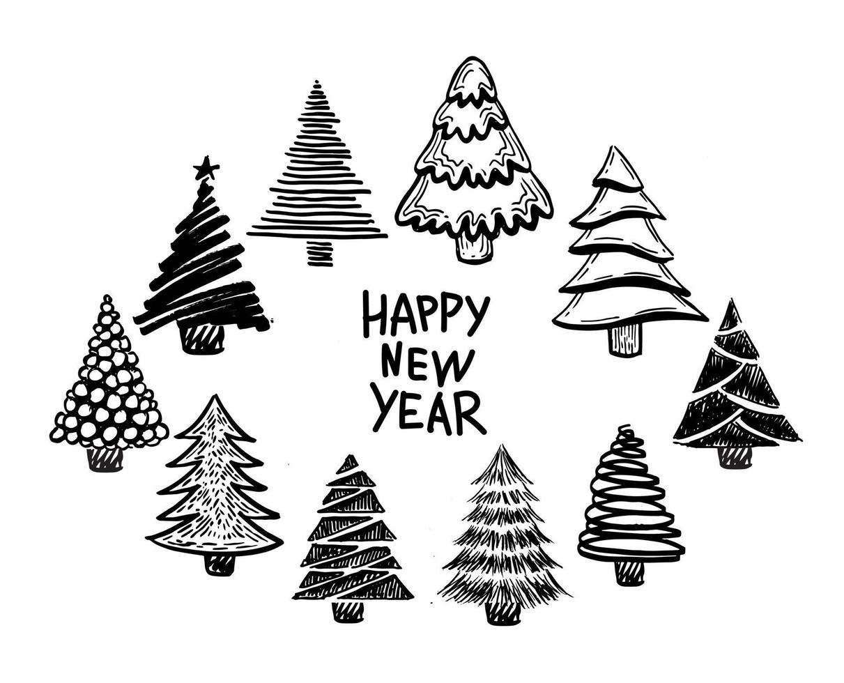 Christmas tree hand drawn illustrations. Vector. vector