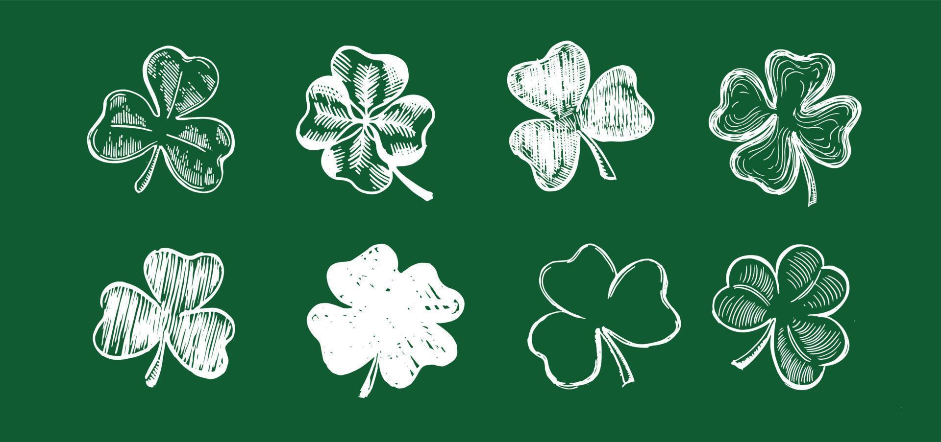 Clover set, hand drawn style. Patrick day. Vector illustration.