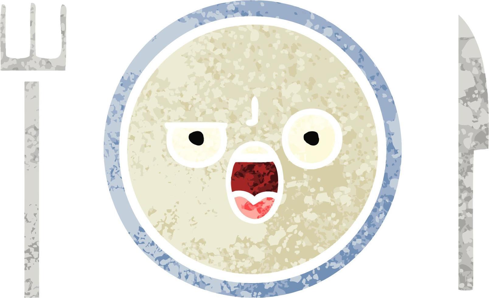 retro illustration style cartoon dinner plate vector