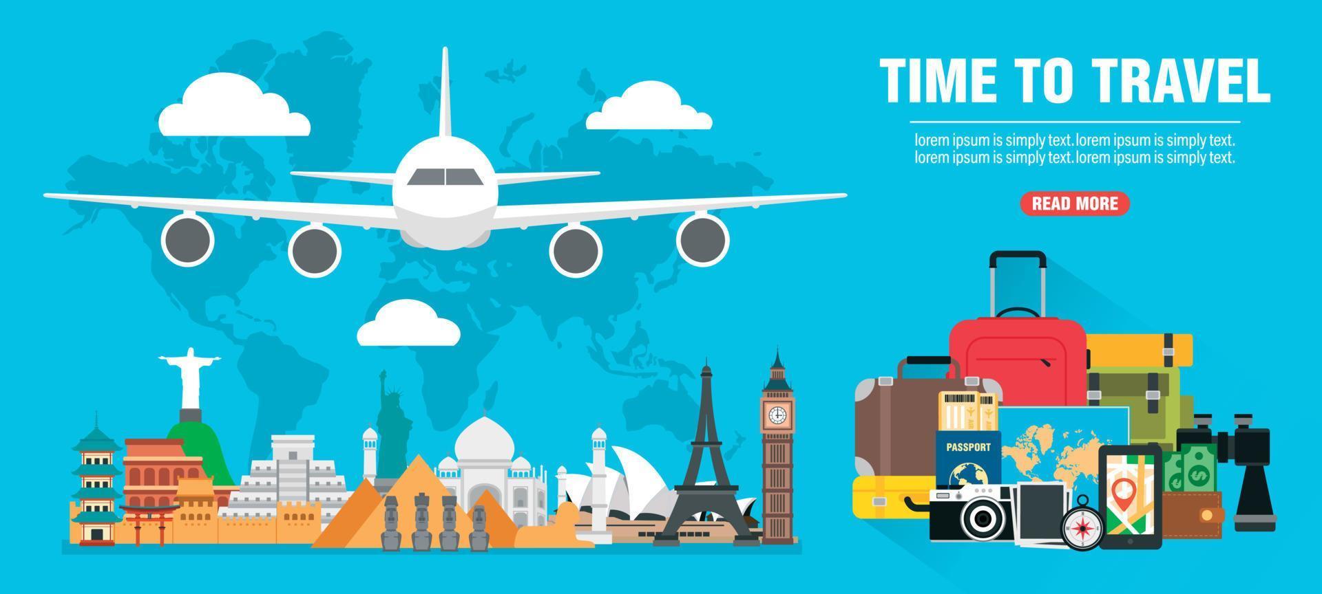 Time to travel. Around the world concept design flat banner vector