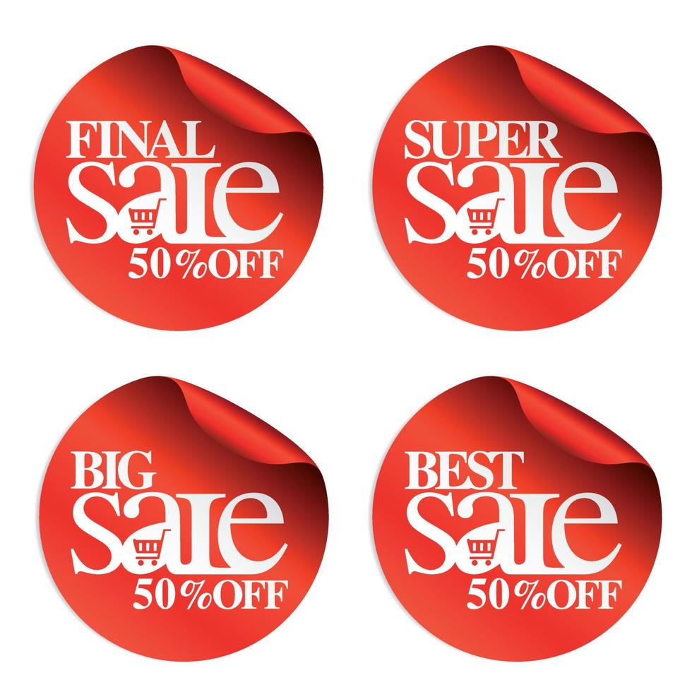 Red sale stickers final,super,big,best 50 percent with shopping cart vector