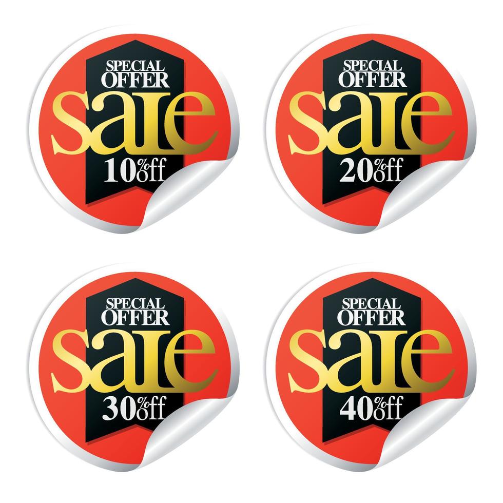 Sale stickers with black ribbon 10,20,30,40 percent off vector