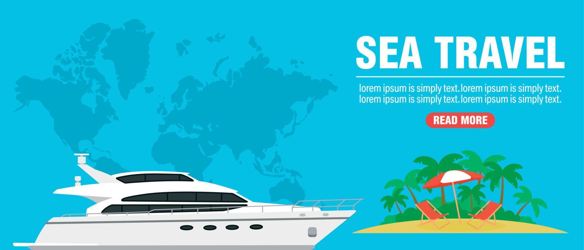 Sea travel concept design flat banner with cruise boat vector