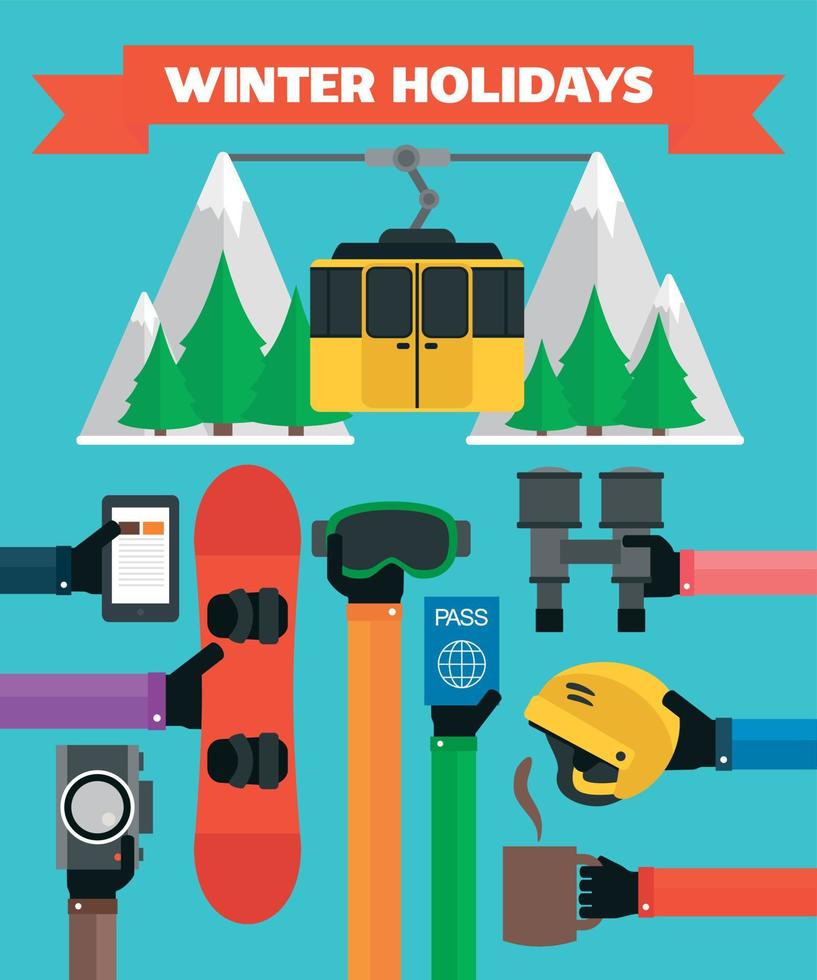 Winter holidays modern Flat background with hand vector
