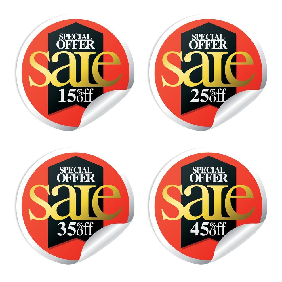 Sale stickers with black ribbon 15,25,35,45 percent off vector