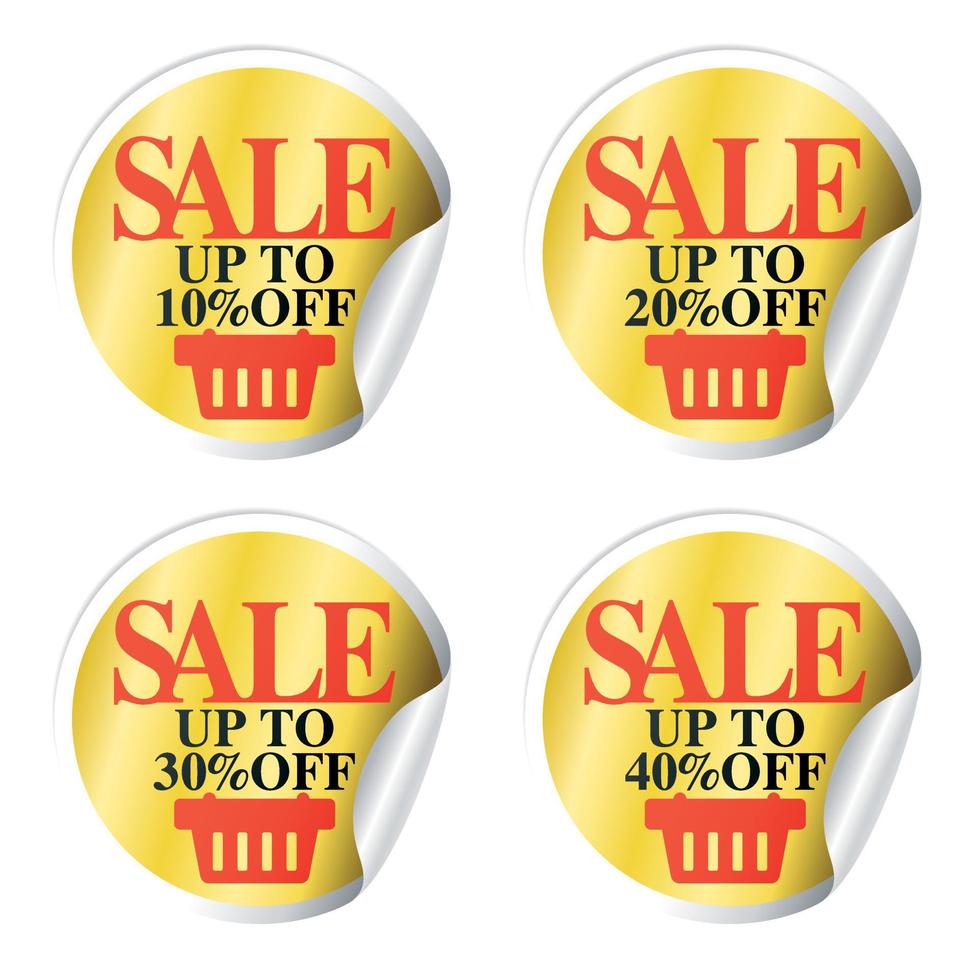 Sale stickers with shopping basket up to 10,20,30,40 percent off vector