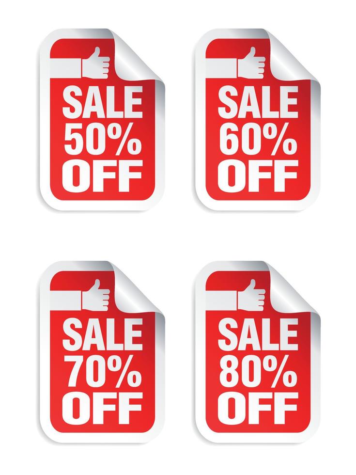 Red sale stickers set. Best choice. Sale 50, 60, 70, 80 percent off vector