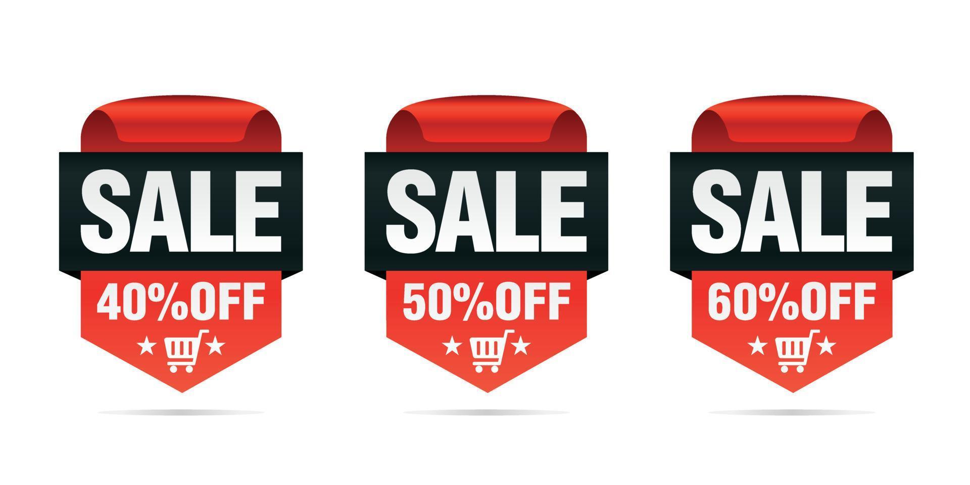 Red Set Of Sale Badges 40 50 60 Percent Off With Shopping Cart 