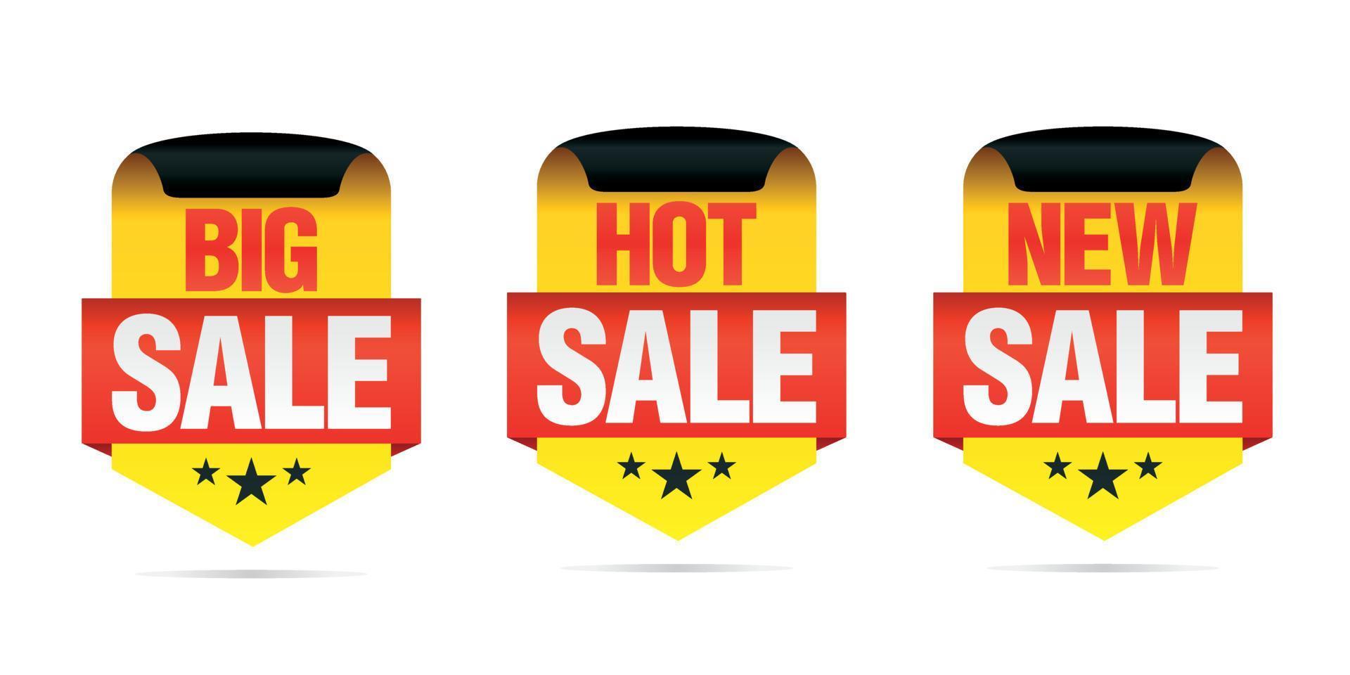 Yellow set of badges big, hot, new sale vector