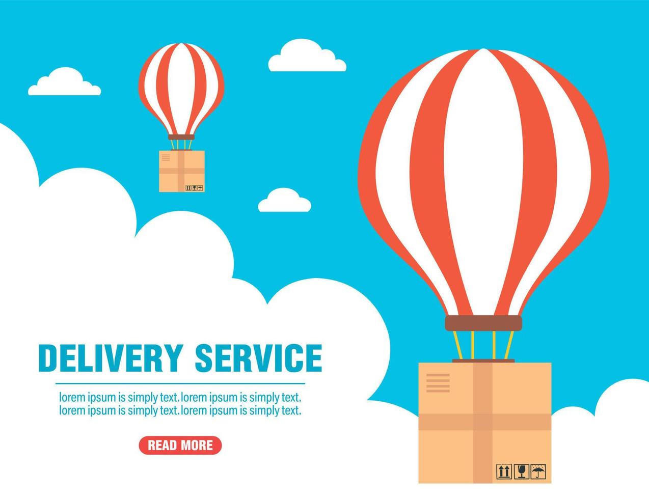 Delivery service design flat banner. Balloon delivery vector