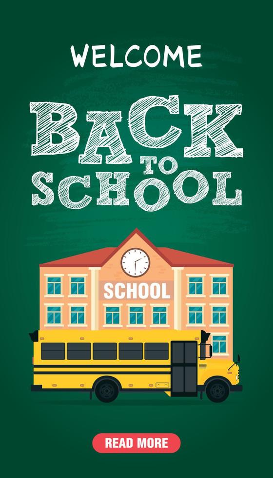 Welcome Back to school concept design flat with school bus on a green background vector