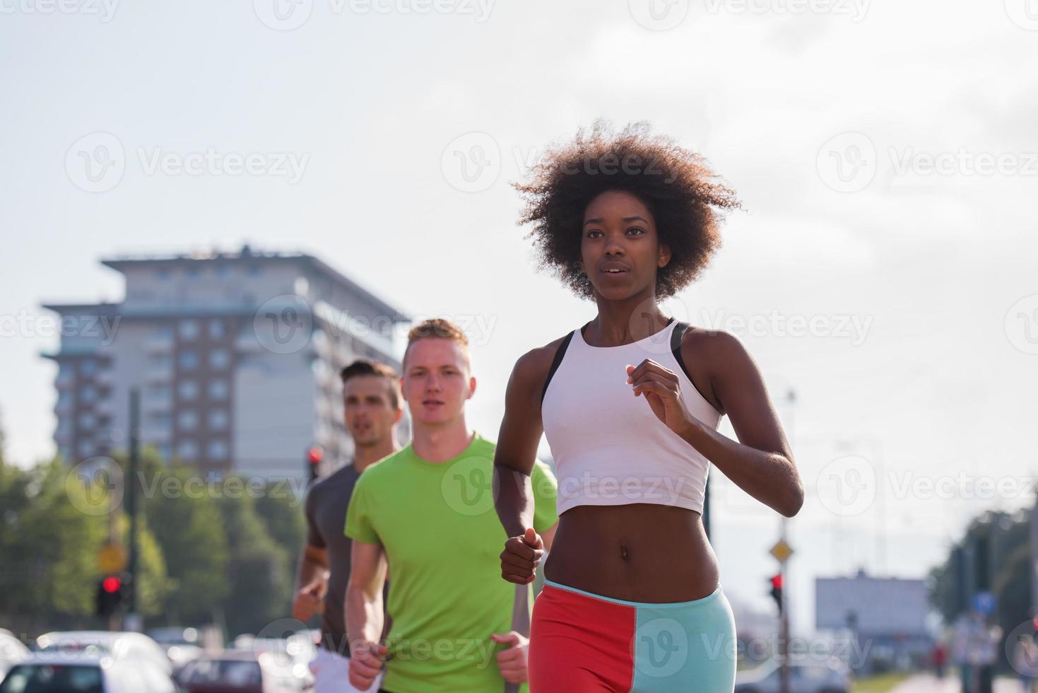 multiethnic group of people on the jogging photo