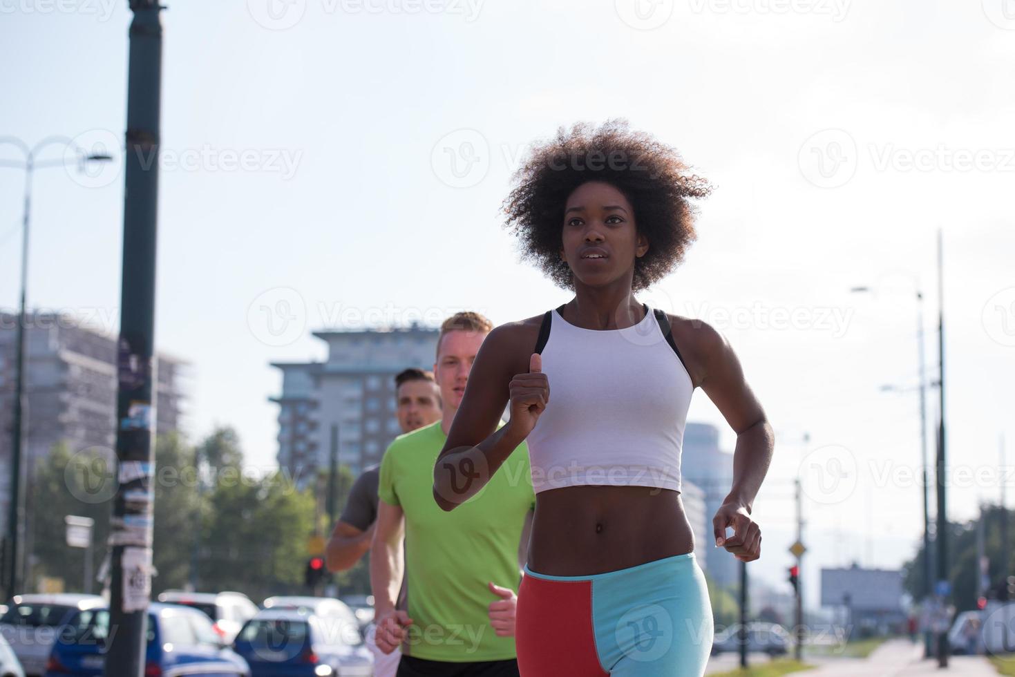 multiethnic group of people on the jogging photo