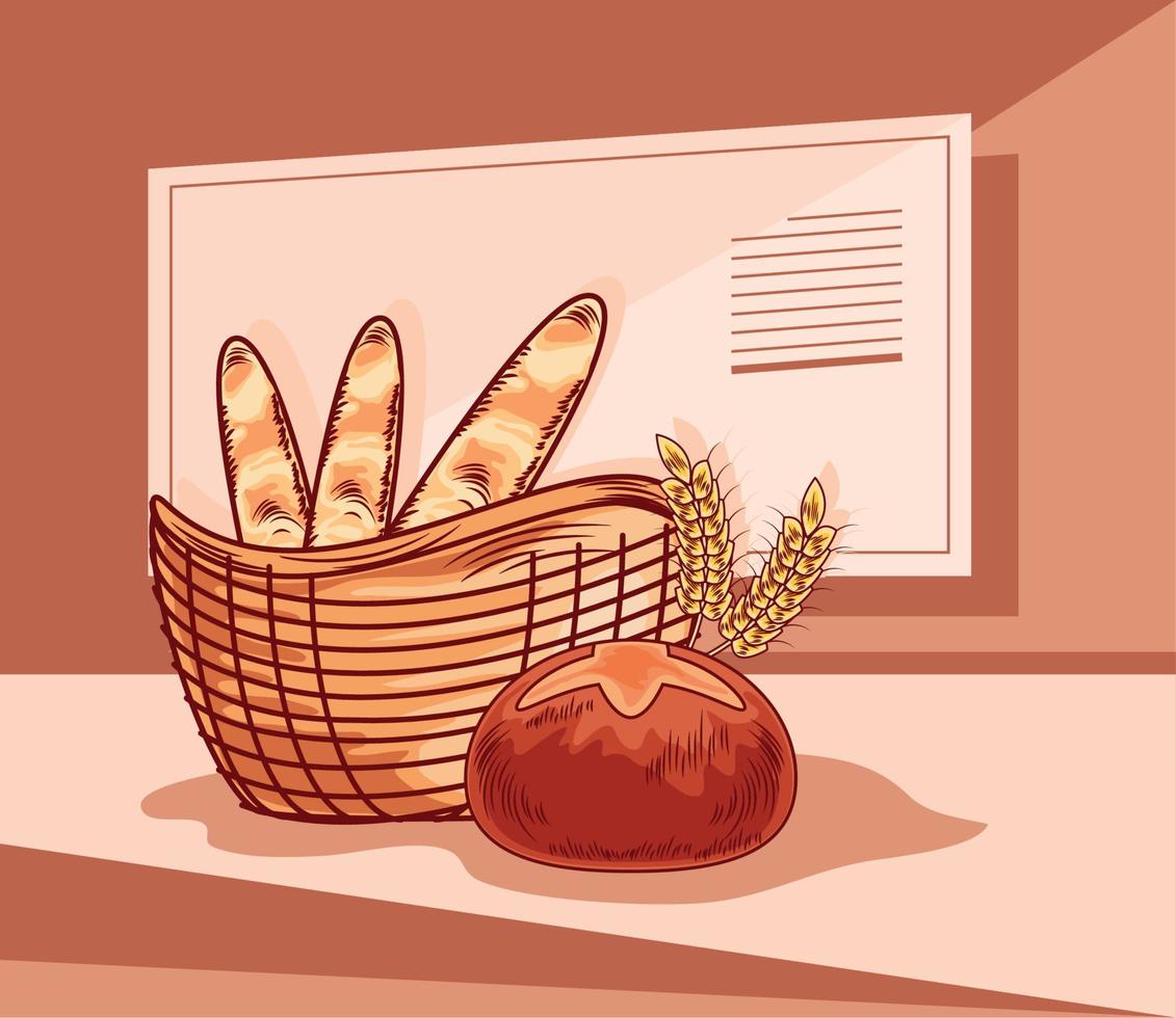 breads in basket vector