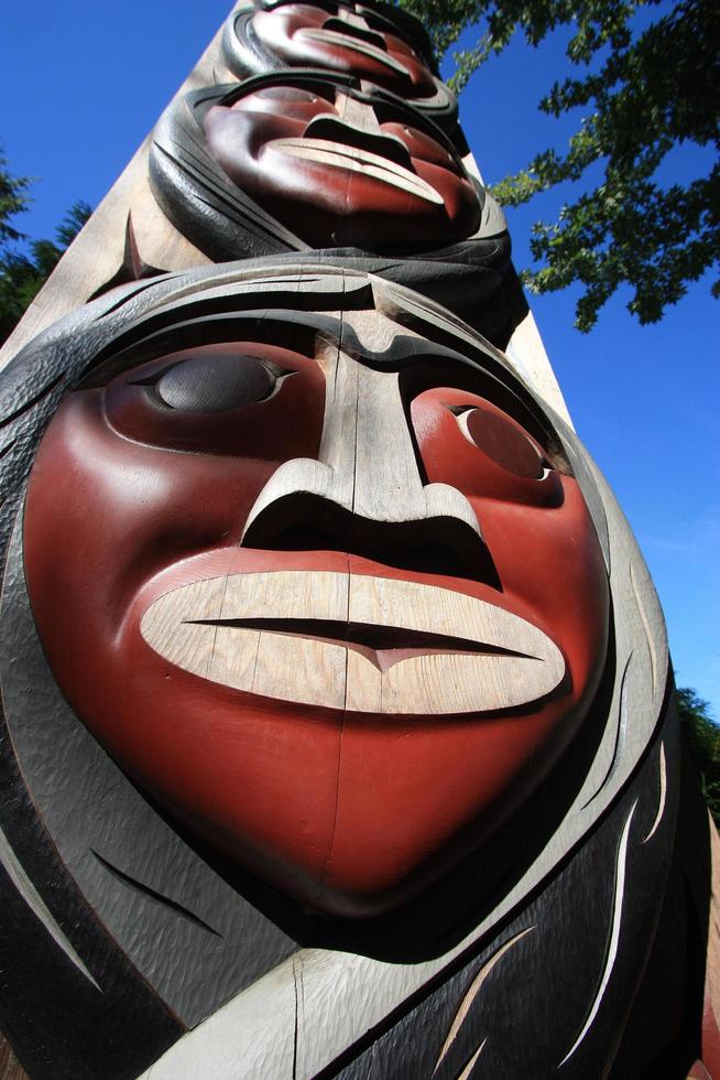 A bright and colourful totem pole photo