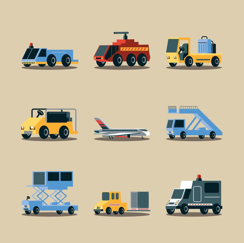set of airport truck and machine vector