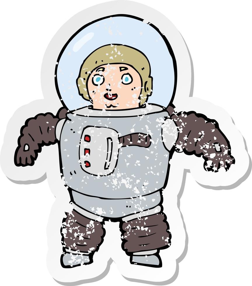retro distressed sticker of a cartoon space man vector