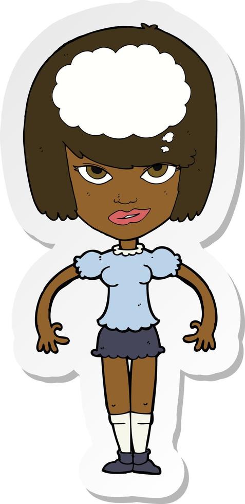sticker of a cartoon woman with idea vector