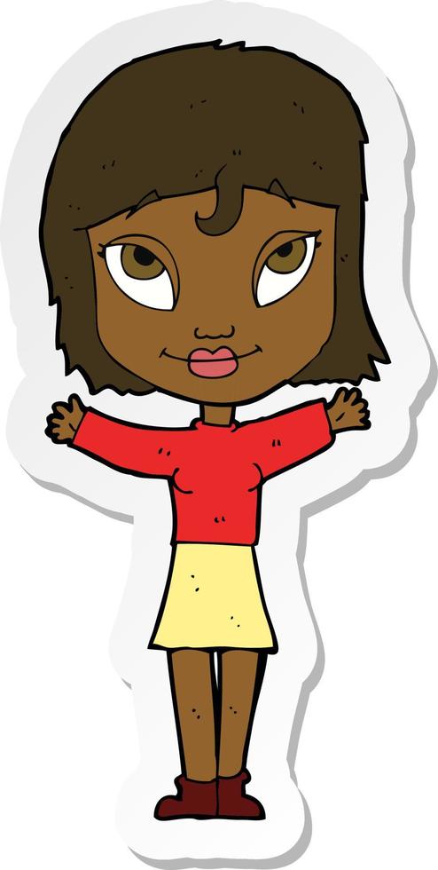 sticker of a cartoon woman with open arms vector