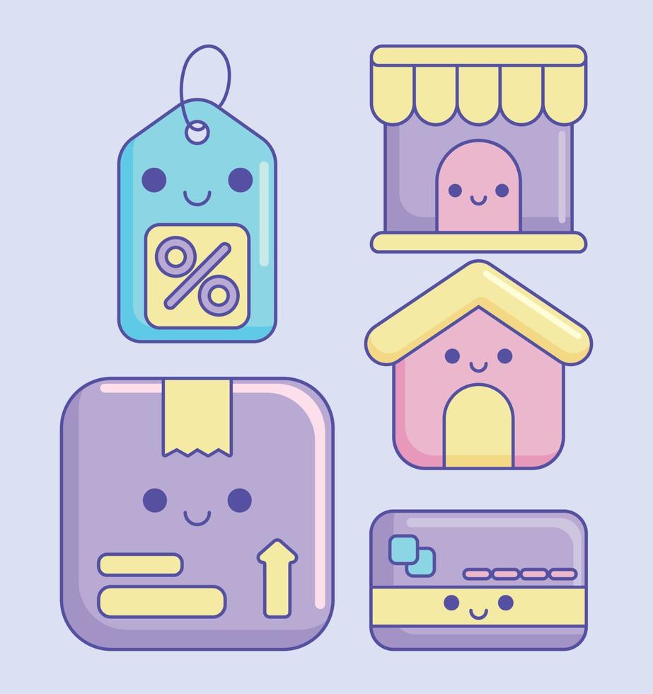 icons set kawaii sale vector