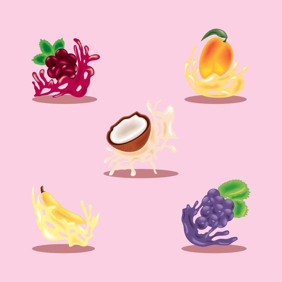 set of fruit and splash vector