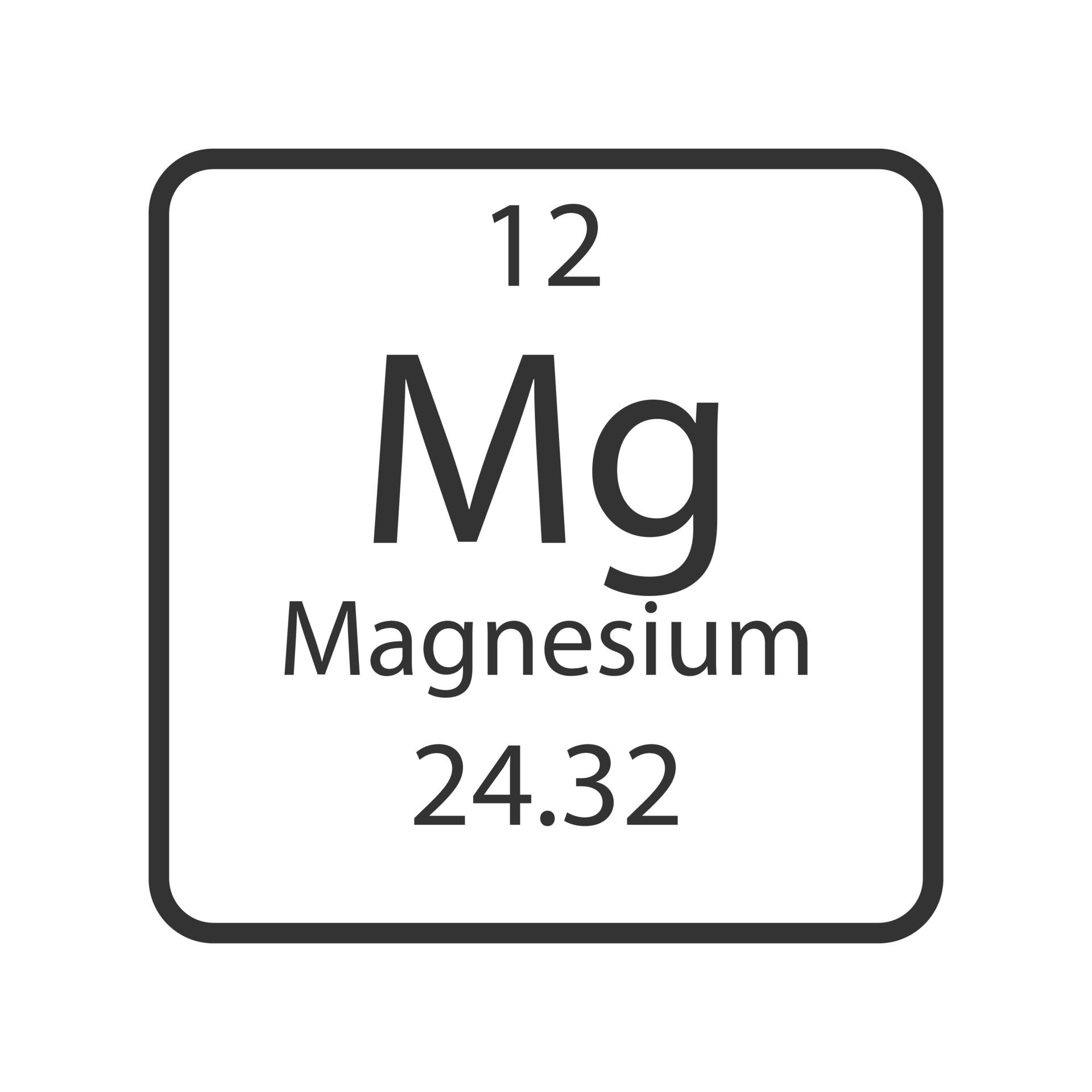 Magnesium Symbol in Square Shape with Metallic Border and Transparent Background