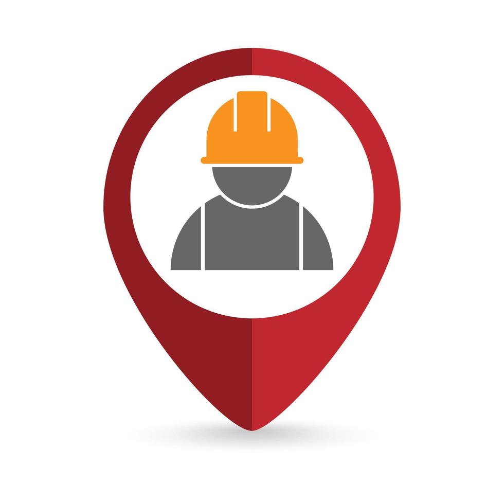 Map pointer with Construction worker icon. Vector illustration.