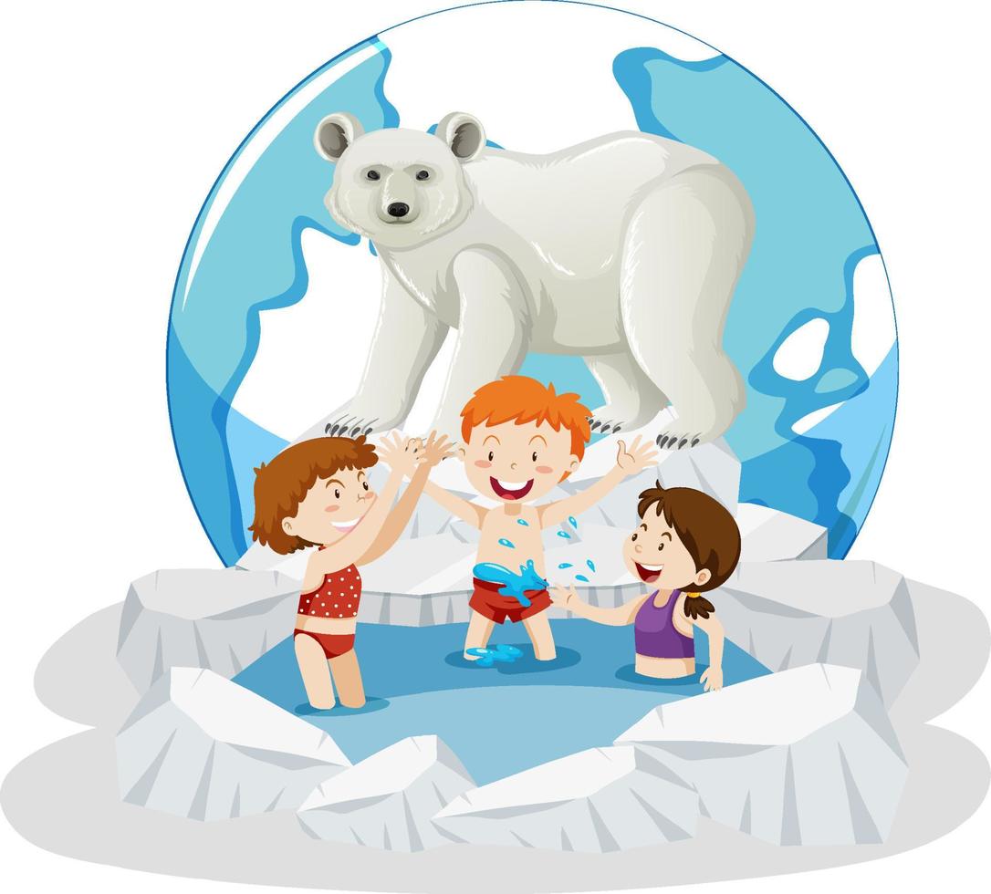 People swimming in the frozen ice pond vector