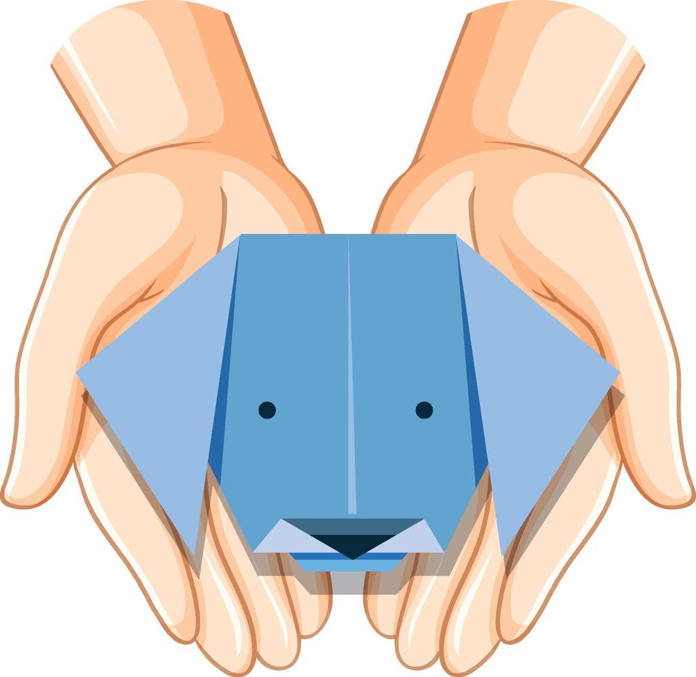Human hands holding dog origami vector