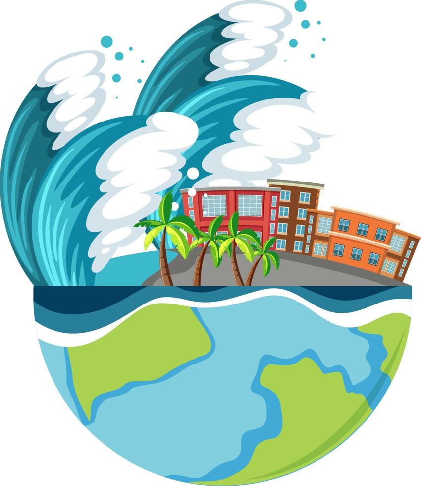 City destroyed by tsunami ocean wave vector