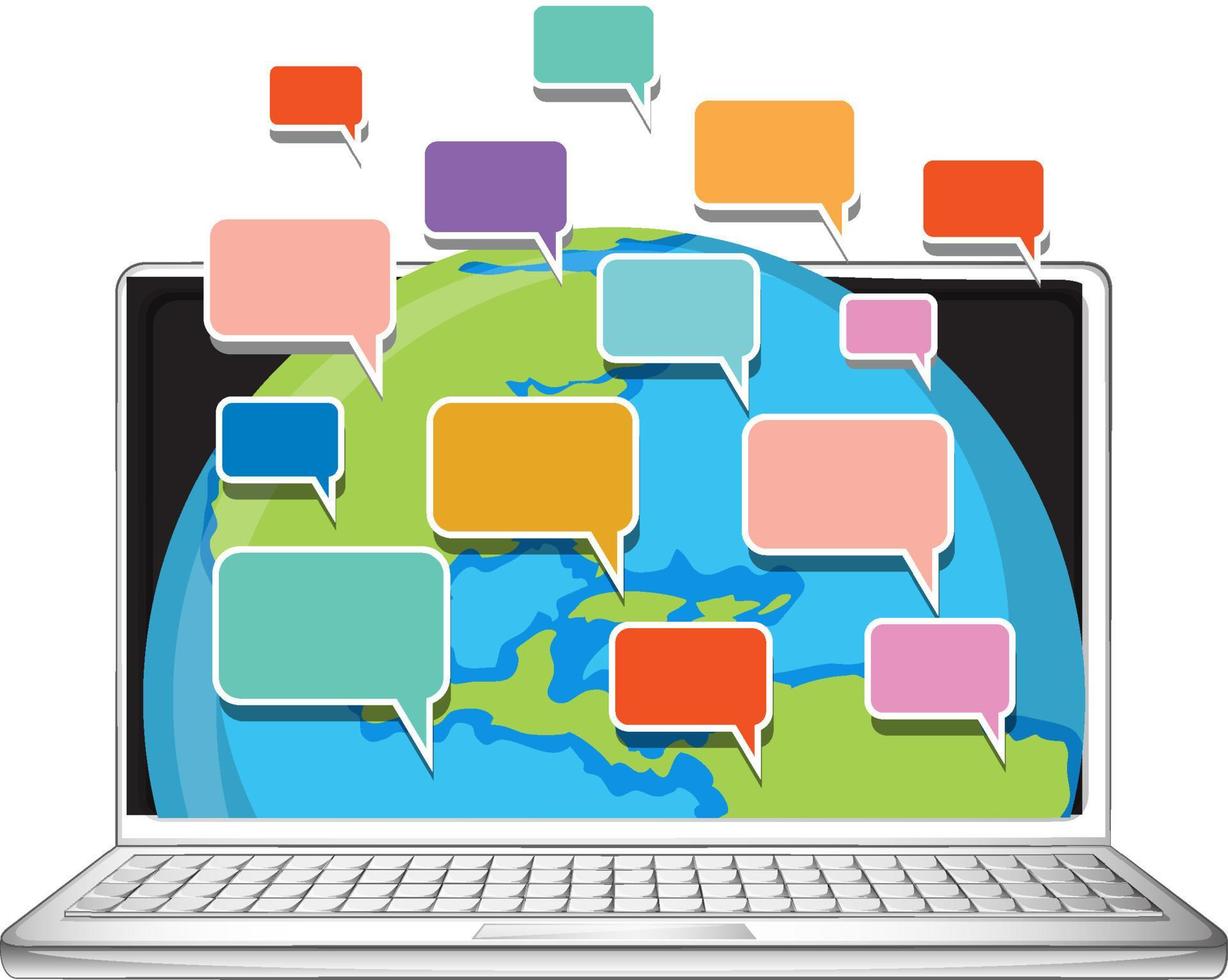Opened laptop with blank speech bubbles vector