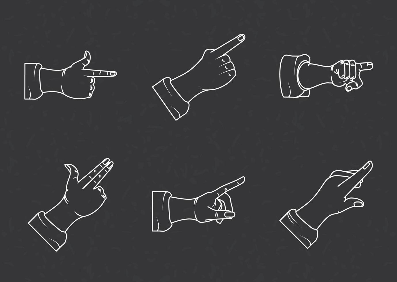 hands pointing in white line style vector